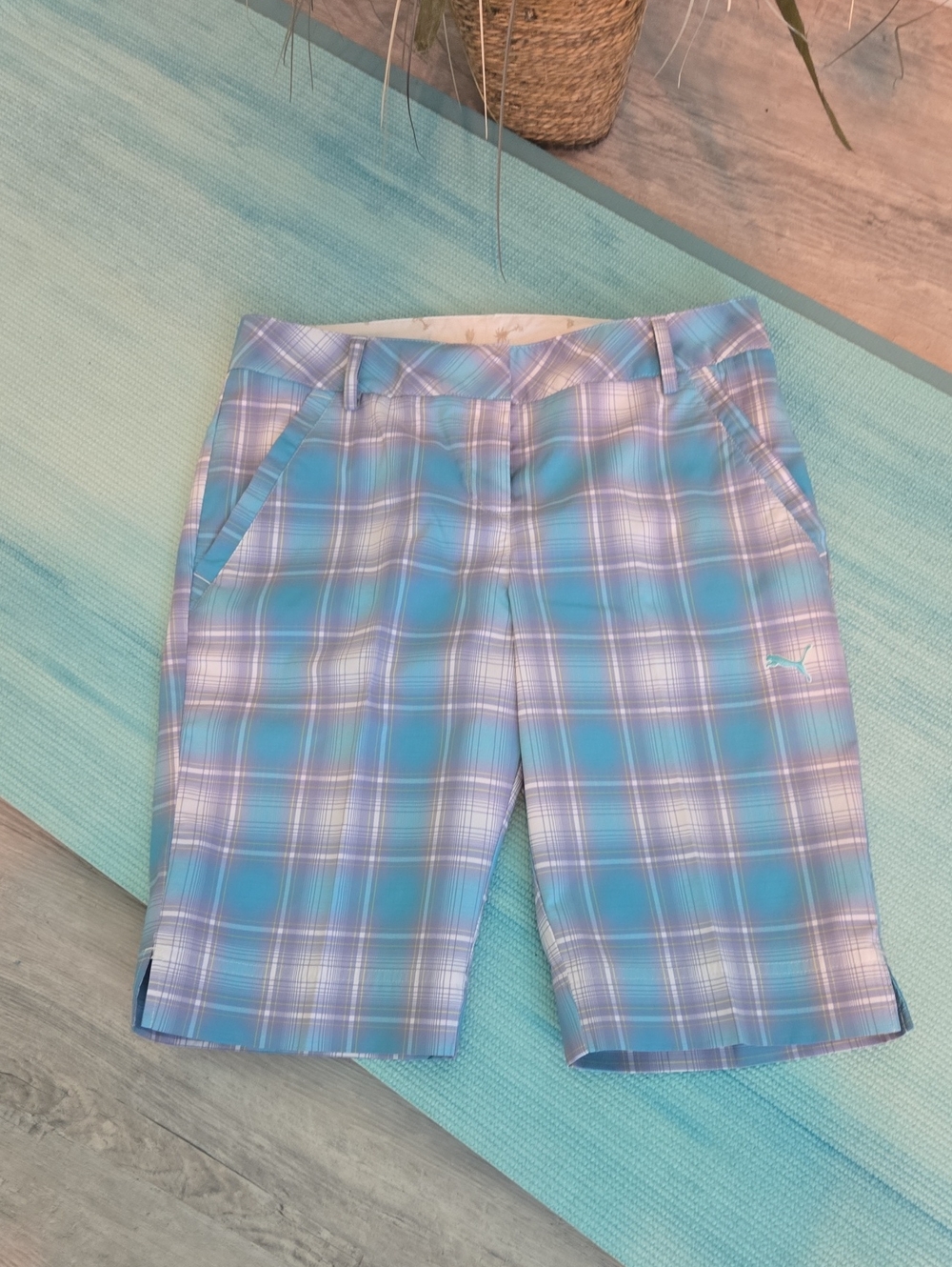 Puma Teal Plaid Womens' Golf Shorts